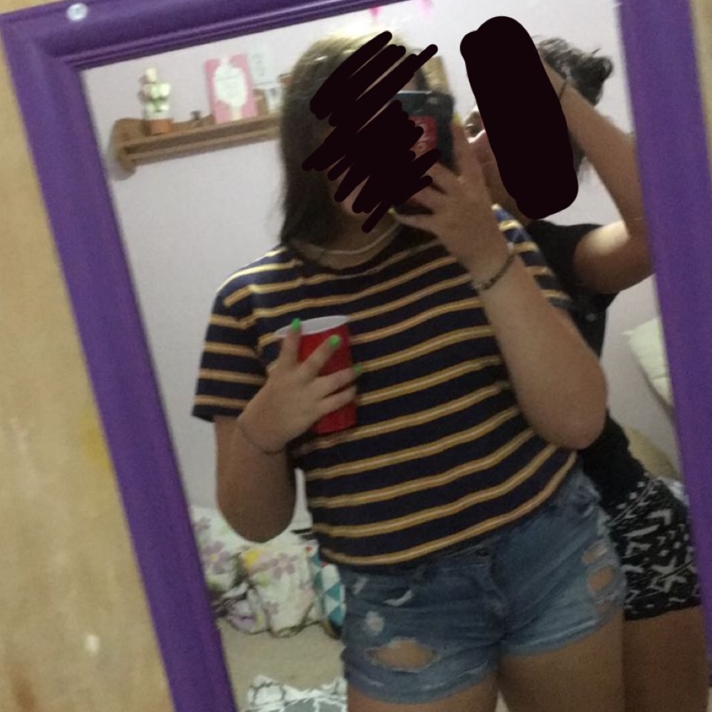 Cropped blue and yellow striped top